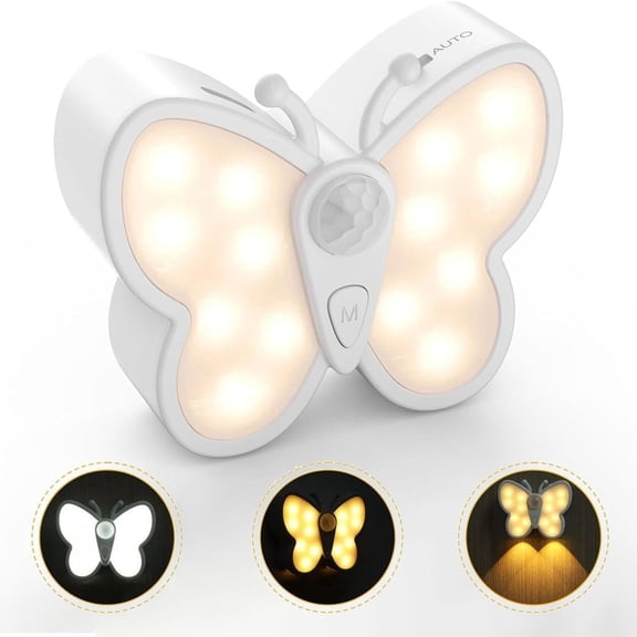 VIVIHEYDAY Rechargeable Motion Sensor Night Light Dusk to Dawn 3 Modes Dimmable Butterfly Night Lamp