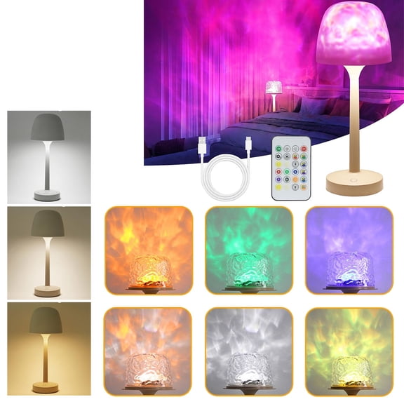 VIVIHEYDAY Table Lamp, Dimmable Rechargeable Beside Lamps, Touch Control 16 Colors Water Ripple Projector