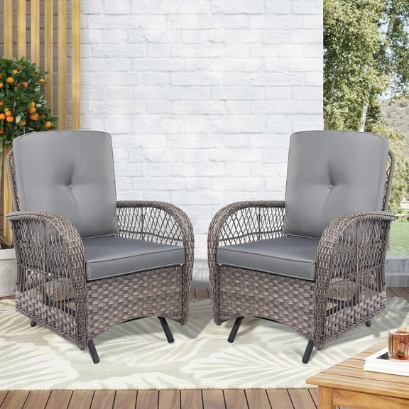 VIVIJASO Steel Outdoor Rattan Glider Chair with Cushions - Set of 2, Gray
