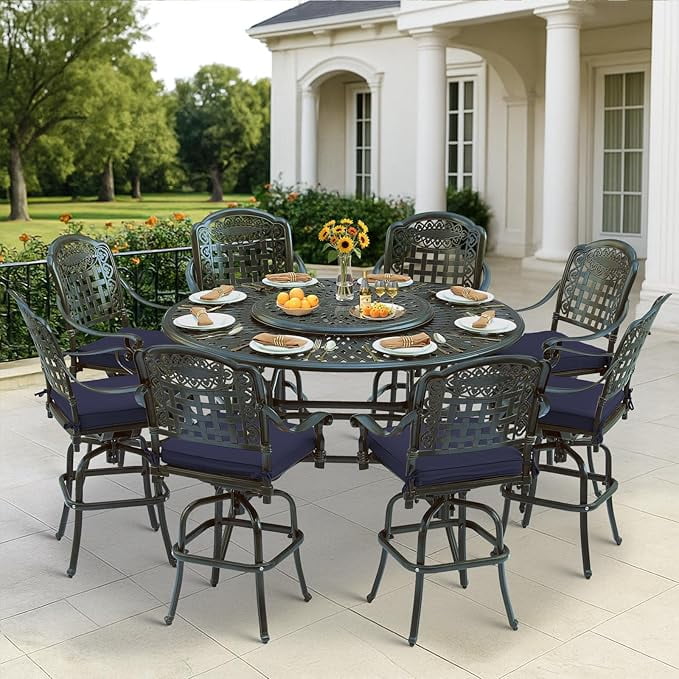 VIVIJASON 10-Piece High Patio Dining Set, All Weather Cast