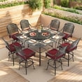 thumbnail image 1 of VIVIJASON 10-Piece Outdoor Bar Set, All Weather Cast Aluminum High Patio Dining Set with 8 Cushioned Swivel Bar Stools, Large 64" Square Patio Bar Height Table with Detachable Lazy Susan, 1 of 7