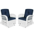 thumbnail image 1 of VIVIJASON 2-Piece Outdoor White Wicker Glider Rocking Chair, Patio Rattan Swing Glider Chairs with Cushions & Steel Frame, All-Weather Gliding Lawn Wicker Furniture for Garden Backyard, Navy Blue, 1 of 7