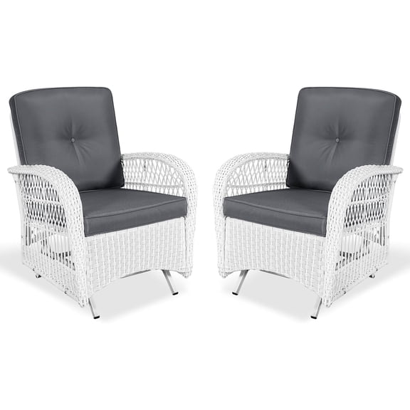 VIVIJASON 2-Piece Outdoor White Wicker Glider Rocking Chair, Patio Rattan Swing Glider Chairs with Cushions & Steel Frame, All-Weather Gliding Lawn Wicker Furniture for Garden Backyard Porch, Grey