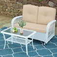 thumbnail image 1 of VIVIJASON 2-Piece Patio White Wicker Loveseat Glider Set Cushioned, Outdoor Conversation Furniture Sets W/ 2-Seater Glider Rocking Bench, Coffee Table and Cushions for Porch Garden Poolside, Beige, 1 of 7