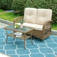 thumbnail image 1 of VIVIJASON 2-Piece Patio Wicker Loveseat Glider Set Cushioned, Outdoor Conversation Furniture Sets with 2-Seater Glider Rocking Bench, Coffee Table and Cushions for Porch Garden Poolside, Light Brown, 1 of 7
