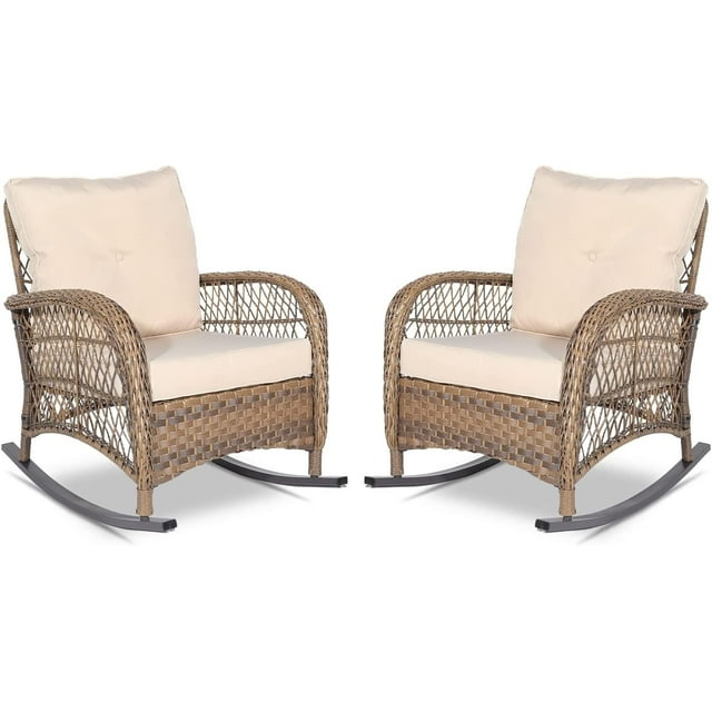 Vivijason Rattan Outdoor Adjustable Height Rocking Chair with 4 ...