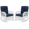 thumbnail image 1 of VIVIJASON 2 Piece Patio Wicker Rattan Rocker Chair, Outdoor Rattan Rocker Chair with Cushions & Steel Frame, All-Weather Rocking Lawn Wicker Furniture for Garden Backyard Porch (White/Navy Blue), 1 of 7