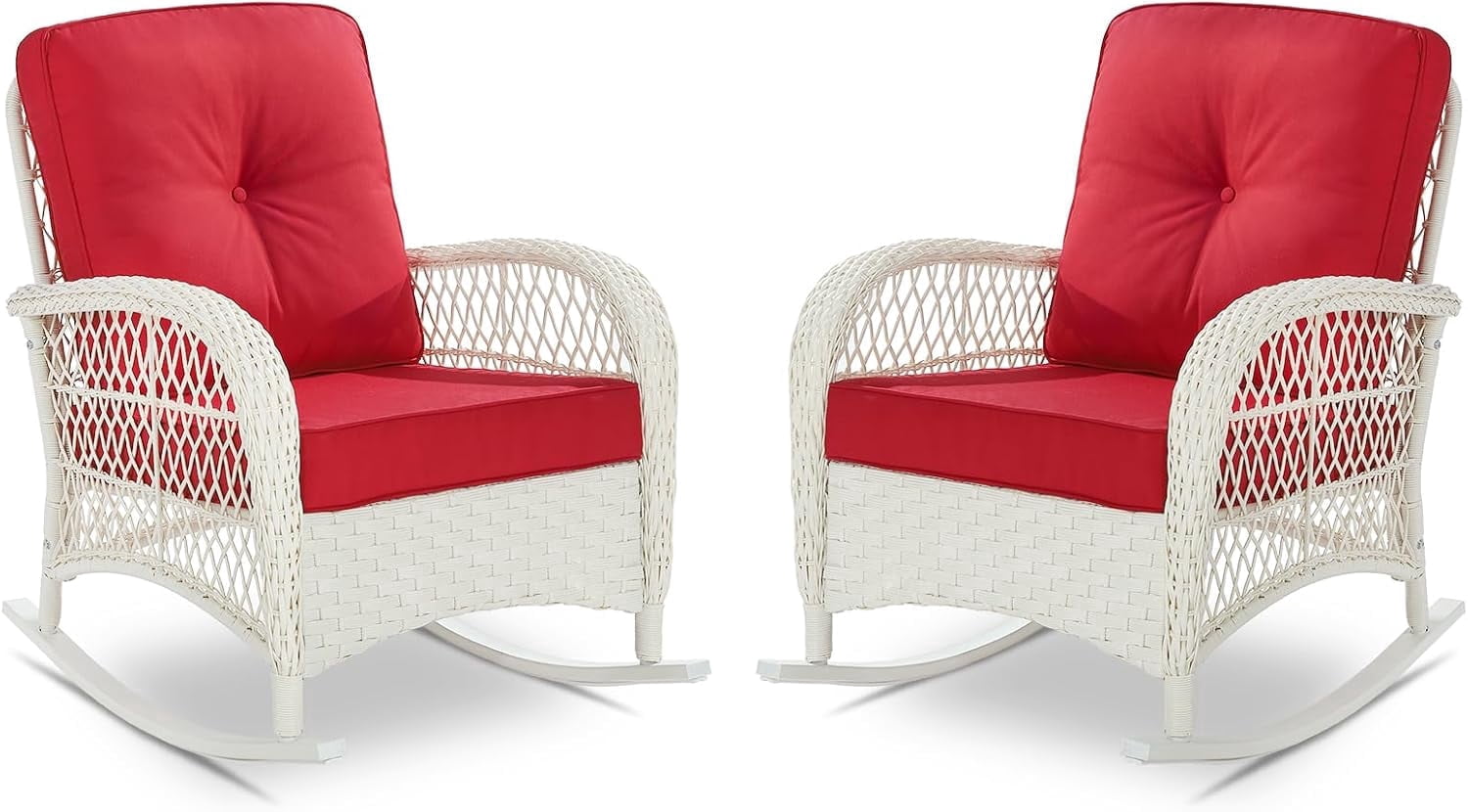 VIVIJASON 2 Piece Patio Wicker Rattan Rocker Chair, Outdoor Rattan ...
