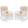 thumbnail image 1 of VIVIJASON 2 Piece Patio Wicker Rattan Rocker Chair, Outdoor Rattan Rocker Chair with Cushions & Steel Frame, All-Weather Rocking Lawn Wicker Furniture for Garden Backyard Porch (White Wicker/Beige), 1 of 6