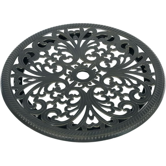 VIVIJASON 24" Cast Aluminum Lazy Susan Turntable, 360° Rotating Display Tray with Silent Bearings, Round Table Top Swivel Serving Plate with Umbrella Hole for Outdoor Dining Table, Floral Style