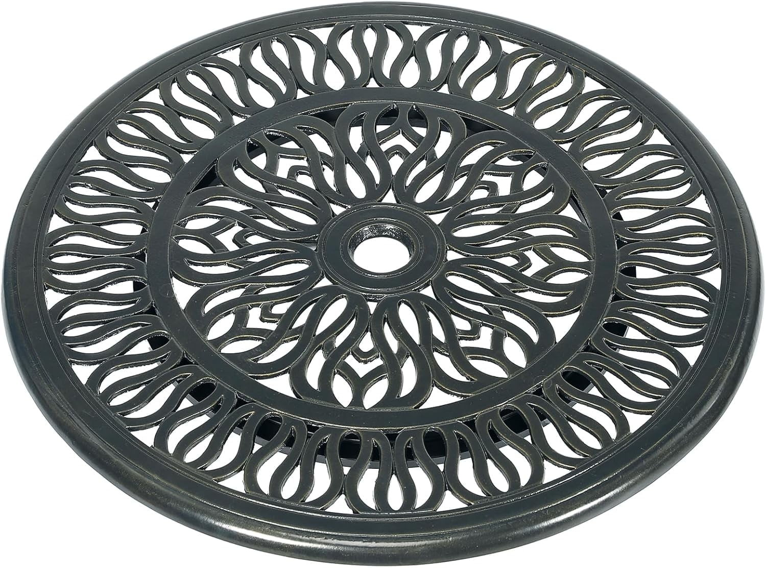 VIVIJASON 24" Cast Aluminum Lazy Susan Turntable, 360° Rotating Display Tray with Silent Bearings, Round Table Top Swivel Serving Plate with Umbrella Hole for Outdoor Dining Table, Elizabeth Style