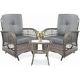 thumbnail image 1 of VIVIJASON 3-Piece Outdoor Conversation Bistro Set, Patio Glider Rocking Chairs Rattan Furniture Sets w/ 2 Rattan Cushioned Chairs and Glass Top Side Table for Porch Backyard, Grey, 1 of 7