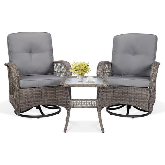 VIVIJASON 3 Piece Pe Wicker Outdoor Patio Bar Set, Grey
