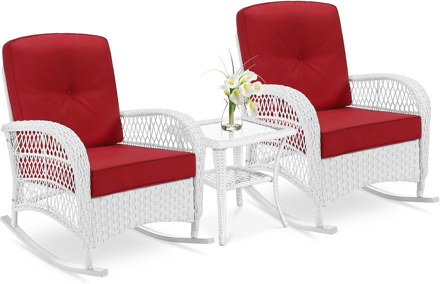 VIVIJASON 3-Piece Outdoor Conversation Bistro Set, Patio Wicker Rocking ...
