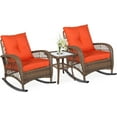thumbnail image 1 of VIVIJASON 3-Piece Outdoor Conversation Bistro Set, Patio Wicker Rocking Chairs Rattan Furniture Sets w/ 2 Rattan Cushioned Chairs and Glass Top Side Table for Garden Porch Backyard (Orange), 1 of 7