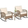 thumbnail image 1 of VIVIJASON 3-Piece Outdoor Conversation Bistro Set, Patio Wicker Rocking Chairs Rattan Furniture Sets w/ 2 Rattan Chairs, Cushions, Glass Top Side Table for Garden Porch Backyard, 1 of 7