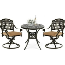 VIVIJASON 3-Piece Patio Bistro Set, Outdoor All-Weather Cast Aluminum Furniture Dining Set, Include 2 Swivel Chairs and 31" Round Table w/Umbrella Hole for Balcony, Lawn, Garden, Antique Bronze