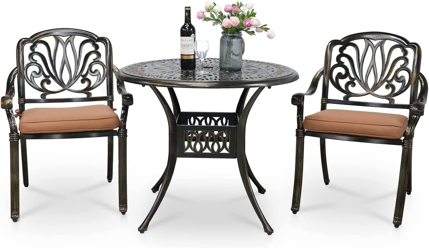 VIVIJASON 3-Piece Patio Bistro Sets, All-Weather Cast Aluminum Bistro ...