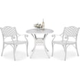 thumbnail image 1 of VIVIJASON 3-Piece Patio Furniture Dining Set, All-Weather Cast Aluminum Outdoor Bistro Set, Include 2 Dining Chairs and 31" Round Table w/ 2" Umbrella Hole for Balcony, Lawn, Garden, Backyard, White, 1 of 7