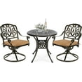 thumbnail image 1 of VIVIJASON 3-Piece Patio Furniture Dining Set, Outdoor All-Weather Cast Aluminum Bistro Set, Include 2 Swivel Chairs and 31" Round Table w/Umbrella Hole for Balcony, Lawn, Garden, Antique Bronze, 1 of 7