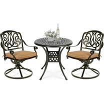 VIVIJASON 3-Piece Patio Furniture Dining Set, Outdoor All-Weather Cast Aluminum Bistro Set, Include 2 Swivel Chairs and 31" Round Table w/Umbrella Hole for Balcony, Lawn, Garden, Antique Bronze