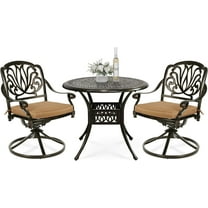 VIVIJASON 3-Piece Patio Furniture Dining Set, Outdoor All-Weather Cast Aluminum Bistro Set, Include 2 Swivel Chairs and 35.4" Round Table w/Umbrella Hole for Balcony, Lawn, Garden, Antique Bronze