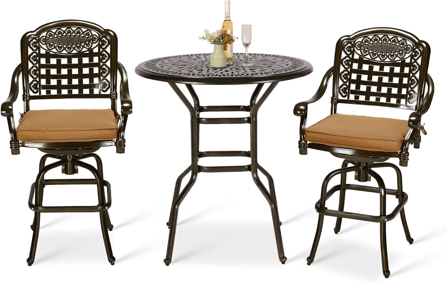VIVIJASON 3Piece Patio Swivel Bar Stools Set, All Weather Outdoor Cast Aluminum Bar Height