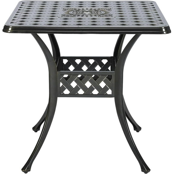 VIVIJASON 30.5" Patio Table Outdoor Dining Square Table Bronze Cast Aluminum Table with Umbrella Hole