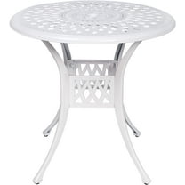 VIVIJASON 31" Patio Bistro Table Outdoor Dining Round Table White Cast Aluminum Table with Umbrella Hole