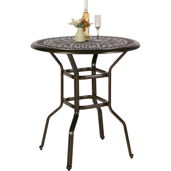 VIVIJASON 35.2" Patio Height Bar Table, All-Weather Cast Aluminum Bar Bistro Table Outdoor Patio Round Dining Table with Umbrella Hole for Balcony, Lawn, Garden, Backyard, Antique Bronze