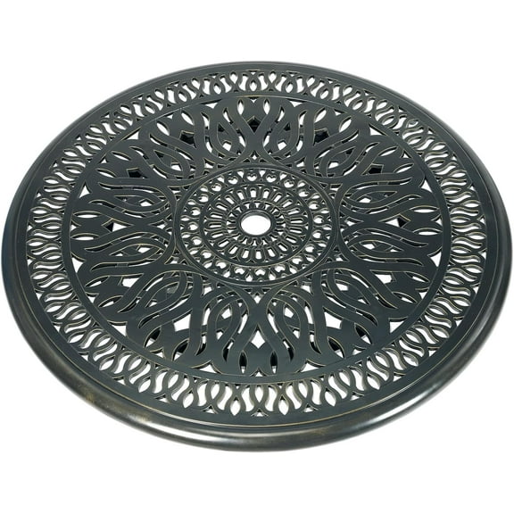 VIVIJASON 35.4" Cast Aluminum Lazy Susan Turntable, 360° Large Rotating Display Tray with Silent Bearings, Round Table Top Swivel Serving Plate with 2" Umbrella Hole for Outdoor Dining Table