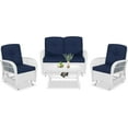 thumbnail image 1 of VIVIJASON 4-Piece Outdoor Patio White Wicker Conversation Sets, All Weather Rattan Furniture Set Includes Glider Loveseat, Coffee Table, 2 Glider Rocker Chairs w/Cushion for Lawn Balcony, Navy Blue, 1 of 7