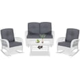 thumbnail image 1 of VIVIJASON 4-Piece Outdoor Patio White Wicker Conversation Sets, All Weather Outdoor Rattan Furniture Set Includes Glider Loveseat, Coffee Table, 2 Rocking Chairs with Cushions for Backyard, Grey, 1 of 7