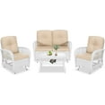 thumbnail image 1 of VIVIJASON 4-Piece Outdoor Patio White Wicker Conversation Sets, All Weather Rattan Furniture Set Includes Glider Loveseat, Coffee Table, 2 Glider Rocker Chairs w/Cushion for Lawn Balcony, Beige, 1 of 6