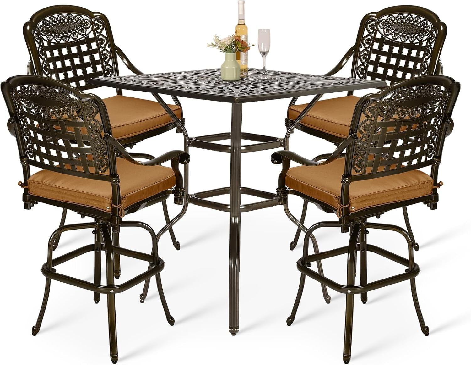VIVIJASON 5-Piece Bar Height Patio Dining Set, Rust-Free Cast Aluminum ...