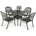 thumbnail image 1 of VIVIJASON 5-Piece Outdoor Cast Aluminum Patio Dining Set, All-Weather Conversation Furniture Set, Include 4 Chairs and a 35.2 inch Square Table w/Umbrella Hole for Balcony, Lawn, Garden, Backyard, 1 of 7