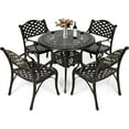 thumbnail image 1 of VIVIJASON 5-Piece Outdoor Patio Dining Set, All-Weather Cast Aluminum Conversation Set, Patio Furniture Set for Balcony Lawn Garden Backyard, Include 4 Chairs, a 35.2" Round Table with Umbrella Hole, 1 of 7