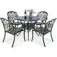 thumbnail image 1 of VIVIJASON 5-Piece Outdoor Patio Dining Set, All-Weather Cast Aluminum Conversation Set, Patio Furniture Set for Balcony Lawn Garden Backyard, Include 4 Chairs, a 35.2 inch Round Table w/Umbrella Hole, 1 of 7