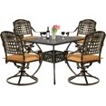 thumbnail image 1 of VIVIJASON 5-Piece Outdoor Patio Dining Set, All-Weather Cast Aluminum Conversation Set, Patio Furniture Set for Balcony Lawn Garden, Include 4 Swivel Cushioned Chairs, 1 Square Table w/Umbrella Hole, 1 of 7