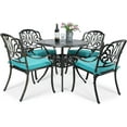 thumbnail image 1 of VIVIJASON 5-Piece Outdoor Patio Dining Set, All-Weather Cast Aluminum Conversation Set, Patio Furniture Set Include 4 Cushioned Chairs, a 35.4 inch Round Table w/Umbrella Hole, Ocean Blue Cushion, 1 of 7
