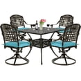 thumbnail image 1 of VIVIJASON 5-Piece Outdoor Patio Dining Set, All-Weather Cast Aluminum Conversation Set, Patio Furniture Set Include 4 Swivel Cushioned Chairs, 1 Square Table w/Umbrella Hole, Ocean Blue Cushion, 1 of 7