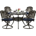 thumbnail image 1 of VIVIJASON 5-Piece Outdoor Patio Dining Set, All-Weather Cast Aluminum Conversation Set, Patio Furniture Set, Include 4 Swivel Cushioned Chairs, 1 Round Table w/Umbrella Hole, Navy Blue Cushion, 1 of 7
