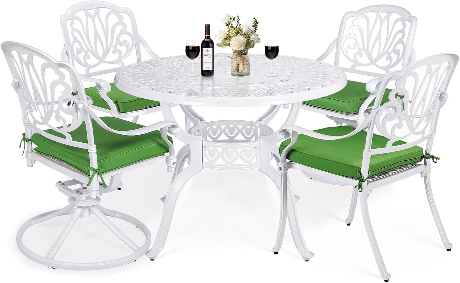 VIVIJASON 5-Piece Outdoor Patio Dining Set, All-Weather Cast Aluminum ...