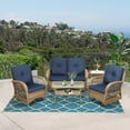 thumbnail image 1 of VIVIJASON 5-Piece Outdoor Patio Wicker Conversation Sets, All Weather Outdoor Rattan Furniture Set Includes Glider Loveseat, 2 Coffee Table, 2 Glider Rocker Chairs with Cushions, Navy Blue, 1 of 7
