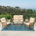 thumbnail image 1 of VIVIJASON 5-Piece Outdoor Patio Wicker Conversation Sets, All Weather Outdoor Rattan Furniture Set Includes Glider Loveseat, 2 Coffee Table, 2 Rocking Chairs with Cushions for Backyard, Light Brown, 1 of 9
