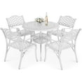 thumbnail image 1 of VIVIJASON 5-Piece Patio Dining Set, All-Weather Outdoor Cast Aluminum Conversation Set, Include 4 Chairs, a 35.4" Round Table W/Umbrella Hole, Patio Dining Furniture Set for Balcony Garden, White, 1 of 6