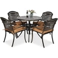 thumbnail image 1 of VIVIJASON 5-Piece Patio Furniture Dining Set, All-Weather Cast Aluminum Outdoor Conversation Set, Include 4 Cushioned Chairs and a 35.4" Round Table w/Umbrella Hole for Balcony, Lawn, Garden, Backyard, 1 of 7