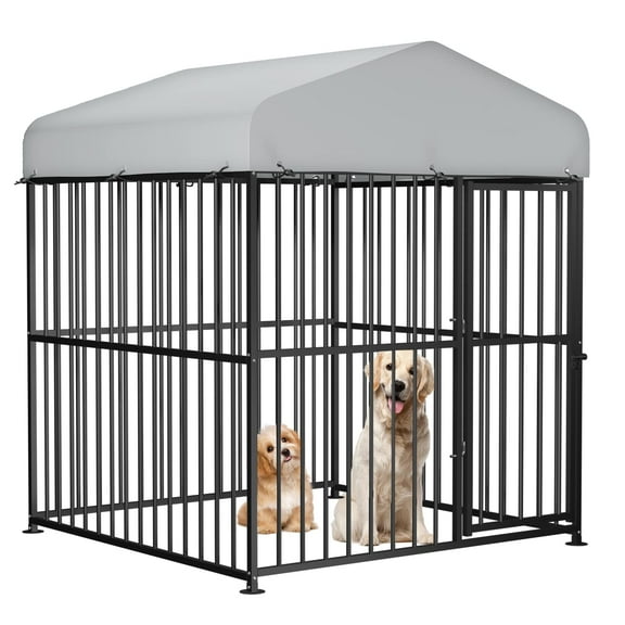 VIVIJASON 6 x 6 x 6 Ft Large Outdoor Dog Kennel, Heavy Duty Metal Frame Dog Cage with Thickened Bars, UV & Waterproof Cover, Outside Pen Playpen Dog Run House for Large to Small Dogs