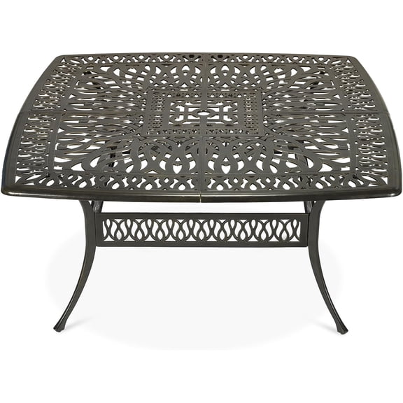 VIVIJASON 64" Patio Dining Table for 8, Large Square Cast Aluminum Dining Table with 2.2" Umbrella Hole, Weather-Resistant Patio Dining Table for Deck Garden Backyards, Dark Bronze