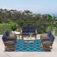 thumbnail image 1 of VIVIJASON 7-Piece Outdoor Patio Wicker Conversation Sets, All Weather Outdoor Rattan Furniture Set Includes Glider Loveseat, 2 Glider Rocker Chairs, 2 Swivel-Gliders Chairs, 2 Coffee Table, Navy Blue, 1 of 8